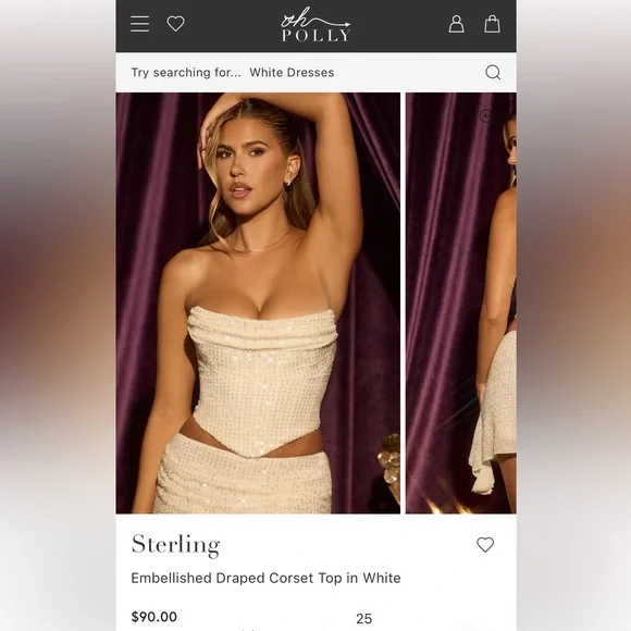 *SOLD* Oh Polly Sybil Embellished Draped Corset Top & Skirt in White - Picture 2 of 7